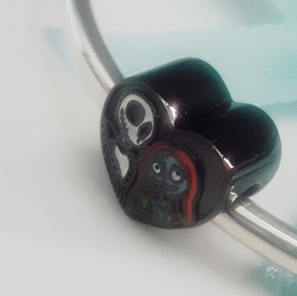 Jack Skellington & Sally Black Heart Nightmare Before Christmas charm S925 SS - Picture 7 of 8